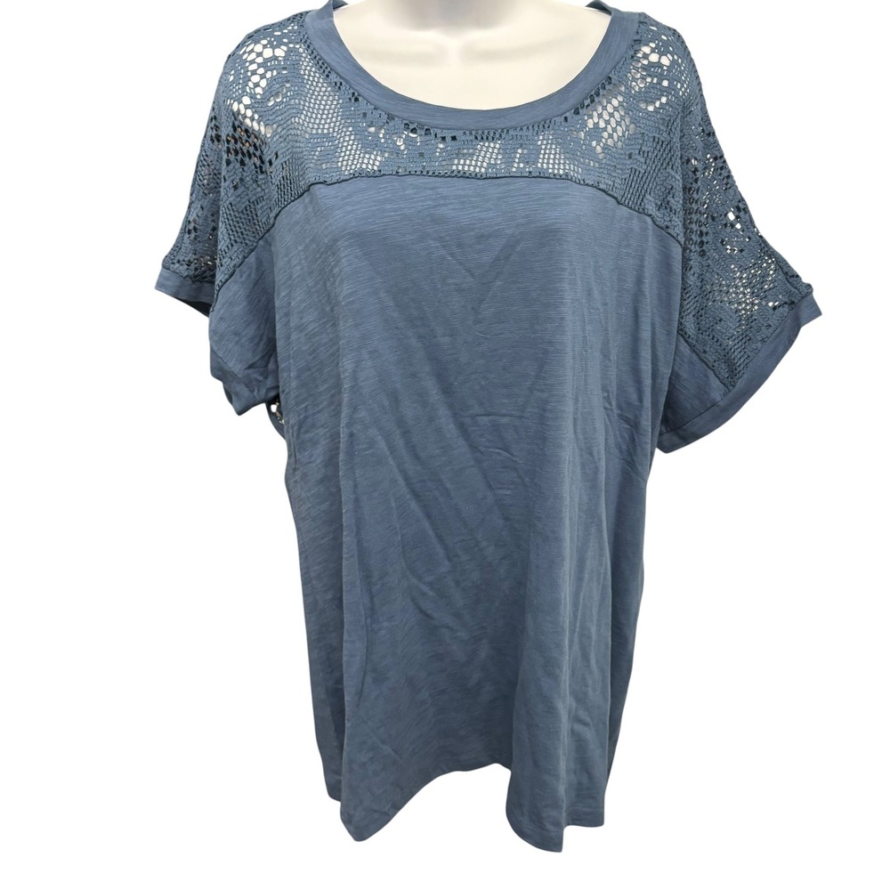Suzanne Betro Weekend Blue Lace Yoke Cutout Back Tunic Top 2X‎ NWT U2602005 - Picture 2 of 10